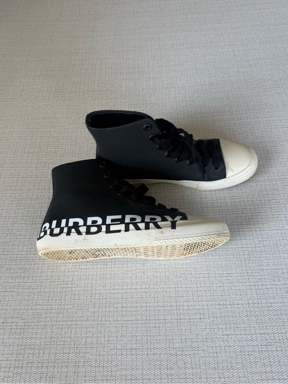 Burberry Black High-Top Sneakers with White Toe Cap and Sole